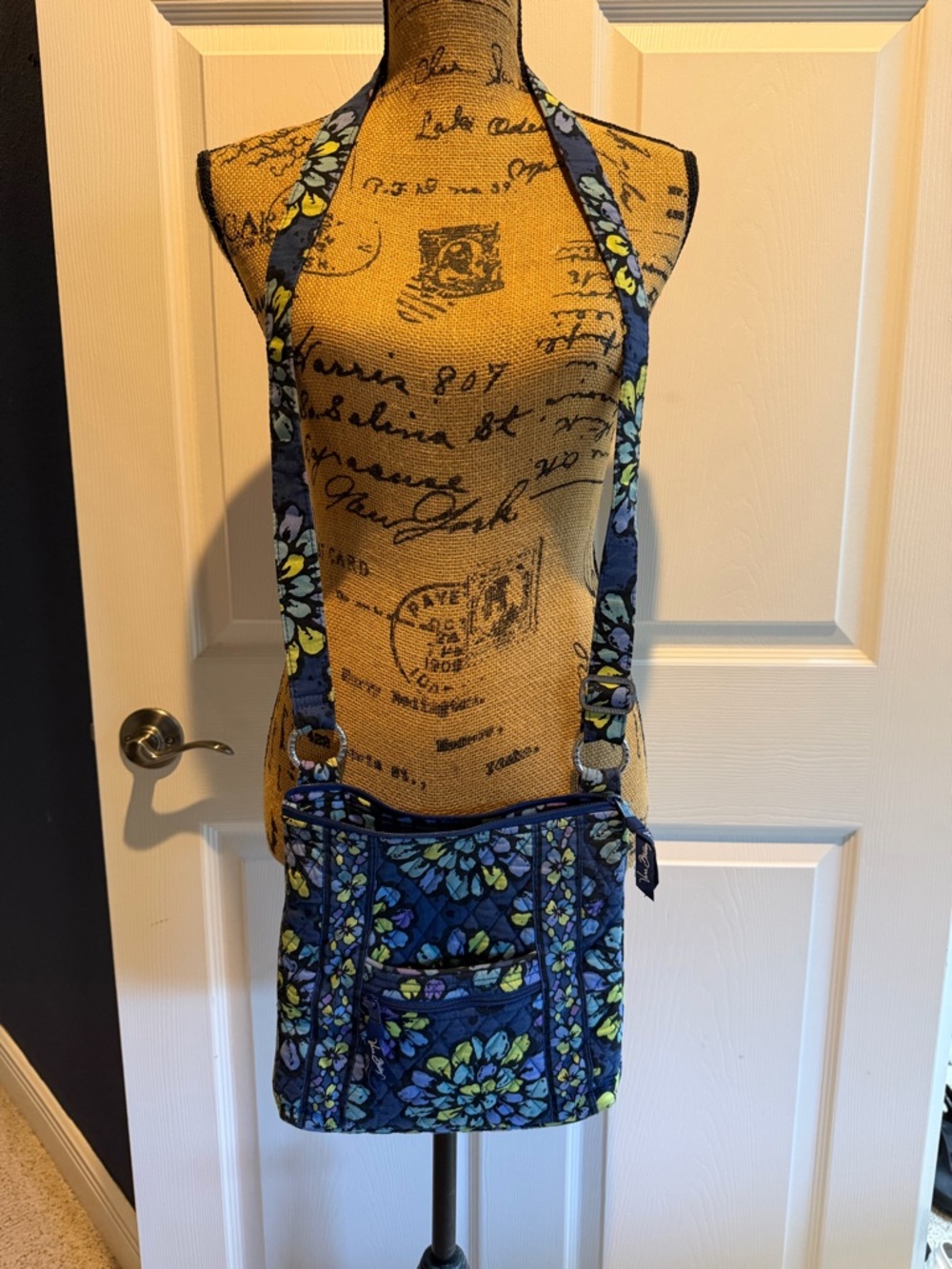 Vera Bradley Navy Quilted Floral Crossbody with Yellow & Purple Accents